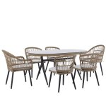 Beliani ? ensemble de repas de jardin table et 6 chaises en rotin pe ? pieds en acier noir ? coussins ...