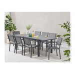 Ensemble table et chaise de jardin extensible 120 - 180 cm ? 2 fauteuils et 6 chaises en aluminium gris ...