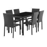 Ensemble repas de jardin - table en verre trempe et 6 chaises en resine tressee noir - table 160x80x73 ...