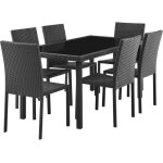Ensemble repas de jardin - table en verre trempe et 6 chaises en resine tressee noir - table 160x80x73 ...
