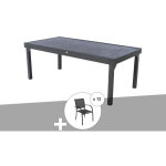 Ensemble repas table extensible rectangulaire alu graphite piazza + 12 fauteuils piazza - hesp�ride