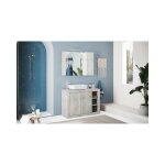 Azura home design - ensemble salle de bain, meuble + miroir + vasque basic pin blanc, 110 x 78 x 45 cm ...