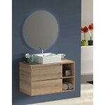 Allstone ? ensemble de salle de bain zeus ? meuble double vasque 80 cm avec miroir rond r�tro�clair� ...