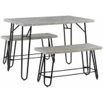 Ensemble de salle  manger table et 2 bancs assortis en mdf effet marbre gris et mtal noir pour 4 personnes ...