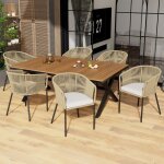 Salon de jardin, 6 fauteuils et 1 table en bois d'acacia, y compris 6 coussins amovible et lavable d'assise, ...