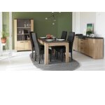 Ensemble salon - austin - table salle a manger 170x90 cm - vitrine - enfilade 2 portes - chene hamilton ...