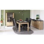 Ensemble salon - austin - table salle a manger 170x90 cm - vitrine - enfilade 2 portes - chene hamilton ...
