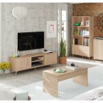 Pegane - ensemble de salon coloris effet bois ( meuble tv + bibliothque + table basse )