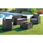 Bica ? salon de jardin 4 places en polypropyl�ne effet rotin ? ensemble ext�rieur avec coussins ? table ...