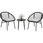 Ensemble salon de jardin 3 pices 2 personnes avec coussins noir
