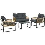 Ensemble salon de jardin 4 places 4 pi�ces 3 coussins acier r�sine gris