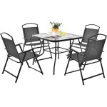 Ensemble de salon de jardin 5 pièces, 4 chaises pliantes 1 table basse en verre trempé avec trou pour ... Ensemble de salon de jardin 5 pièces, 4 chaises pliantes 1 table basse en verre trempé avec trou pour ...