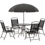 Outsunny - ensemble salon de jardin 6 pcs - table ronde + 4 chaises pliables + parasol - acier poxy ...