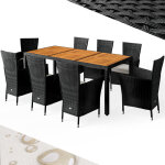Ensemble salon de jardin 9 pi�ces polyrotin noir set 1 table + 8 chaises avec coussins bois d'acacia ...