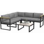 Ensemble salon de jardin d'angle 5 places design contemporain table basse coussins alu