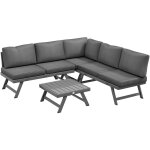 Ensemble salon de jardin d'angle 5 places style contemporain avec table basse coussins acier alu gris ...