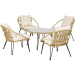 Outsunny - ensemble salon de jardin bas style bohme 4 places 5 pcs avec coussins