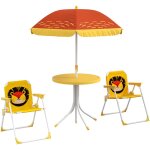 Ensemble salon de jardin enfant 4 pcs design lion - chaises pliables - mtal polyester jaune rouge