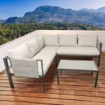 Ensemble salon de jardin exterieur en métal 5 personnes, 2 canapés modulables et table de jardin en verre ... Ensemble salon de jardin exterieur en métal 5 personnes, 2 canapés modulables et table de jardin en verre ...