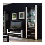 Meublorama - ensemble lina noir et blanc : vitrine et meuble tv avec led Meublorama - ensemble lina noir et blanc : vitrine et meuble tv avec led