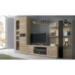 Ensemble de salon meuble tv + 1 étagère murale + armoire avec éclairage led + bibliothèque coloris chêne ... Ensemble de salon meuble tv + 1 étagère murale + armoire avec éclairage led + bibliothèque coloris chêne ...