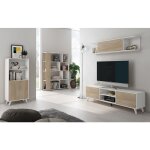 Ensemble de salon meuble tv + 1 étagère murale + vitrine + bibliothèque coloris chêne cambrian / blanc ... Ensemble de salon meuble tv + 1 étagère murale + vitrine + bibliothèque coloris chêne cambrian / blanc ...
