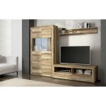 Ensemble de salon meuble tv + 1 tagre murale + vitrine haute coloris chne chne vieilli - pegane - ...