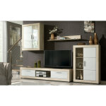 Ensemble de salon meuble tv + 1 �tag�re murale + vitrine murale avec led + buffet coloris ch�ne cambrian, ...