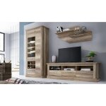 Pegane - ensemble de salon meuble tv + tagre murale + vitrine avec led coloris chne vieilli