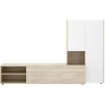 Pegane - ensemble de salon avec meuble tv + module haut en bois m�lamin� coloris ch�ne naturel, blanc ...