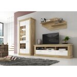 Pegane - ensemble de salon meuble tv + set de 2 étagères murales + vitrine avec led coloris chêne cambrian, ... Pegane - ensemble de salon meuble tv + set de 2 étagères murales + vitrine avec led coloris chêne cambrian, ...
