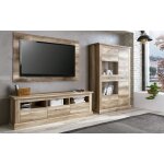 Pegane - ensemble de salon meuble tv + vitrine basse + panneau tv coloris chêne vieilli Pegane - ensemble de salon meuble tv + vitrine basse + panneau tv coloris chêne vieilli