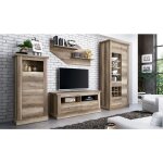 Ensemble de salon meuble tv + vitrine avec led + etag�re murale + buffet coloris ch�ne vieilli - pegane ...