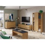 Pegane - ensemble de sjour coloris chne dor ( meuble tv + buffet + bibliothque + table basse)