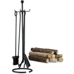 Ensemble serviteur de chemine 5 pices accessoire acier balai tisonnier pince pelle, noir - relaxdays ...