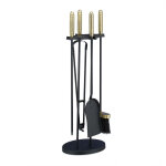Ensemble serviteur de chemin�e 5 pi�ces, acier laiton, accessoire pelle balai support tisonnier, noir ...
