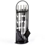 Ensemble serviteur de chemine noir inox 5 lments pelle balai tisonnier pince avec support