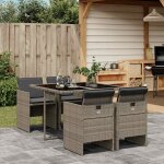 Ensemble table et 4 chaises de jardin r�sine tress�e gris avec coussins amovibles et verre tremp� 110x106x73cm ...