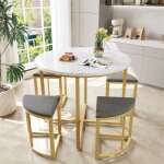 Ensemble table avec 4 chaises, plateau ronde en mdf, cadre en fer plaqu� or, chaise en velours, d80x75cm ...