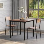Ensemble table et 2 chaises 70x70 cm ? mdf et pvc ignifuge ? pieds en m�tal ? design minimaliste pour ...
