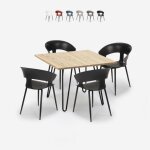Ensemble table 80x80cm industriel et 4 chaises design moderne cuisine industriel maeve light - noir