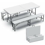 Vounot - ensemble de table et bancs camping pique nique pliables 180cm - hdpe - 8 places - blanc