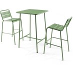 Oviala - ensemble table de bar et 2 chaises hautes en m�tal vert cactus - palavas