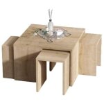 Ensemble table basse et tables d'appointes gigogne adiunxi bois naturel