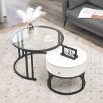 Redom - ensemble de table basse élégante en deux parties - verre, plateau en ardoise de marbre et tiroirs ... Redom - ensemble de table basse élégante en deux parties - verre, plateau en ardoise de marbre et tiroirs ...