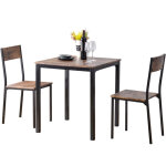Ensemble table carr�e 70x70 cm avec 2 chaises brun vintage, plateau mdf / pvc et pi�tement m�tal