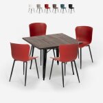 Ensemble table carr�e 80x80cm et 4 chaises style industriel cuisine restaurant anvil dark - rouge