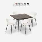 Ensemble table carr�e 80x80cm industriel et 4 chaises design cuisine restaurant moderne reeve - blanc ...