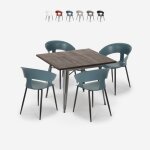 Ensemble table carre 80x80cm industriel et 4 chaises design cuisine restaurant moderne reeve - bleu