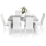 Ensemble table et chaises avec 6 chaises table � manger bois massif pour salle � manger cuisine gris ...
